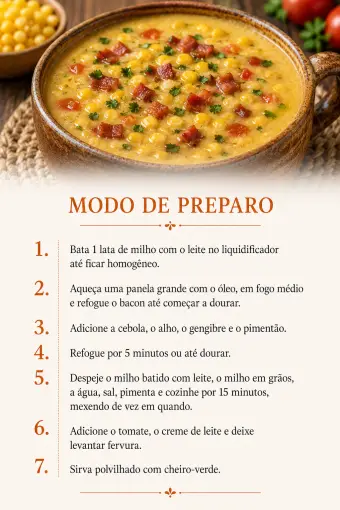 Caldo de milho — modo de preparo