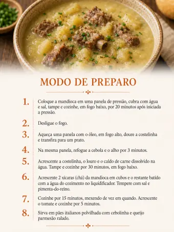Caldo de mandioca — modo de preparo