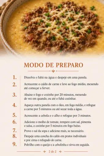 Creme de fubá e carne moída — modo de preparo