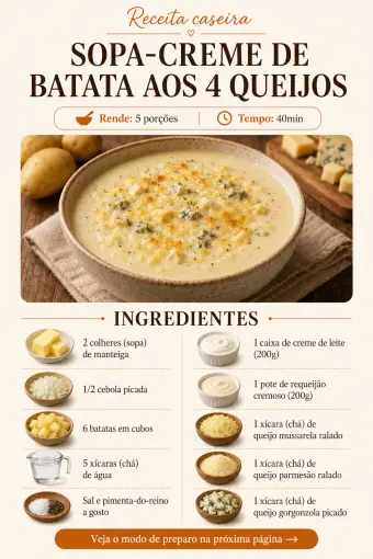 Sopa-creme de batata aos 4 queijos — ingredientes