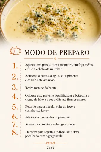 Sopa-creme de batata aos 4 queijos — modo de preparo